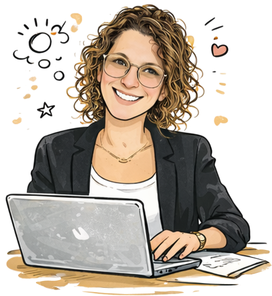 Illustration von Sabrina Fritz bei der Arbeit am Laptop