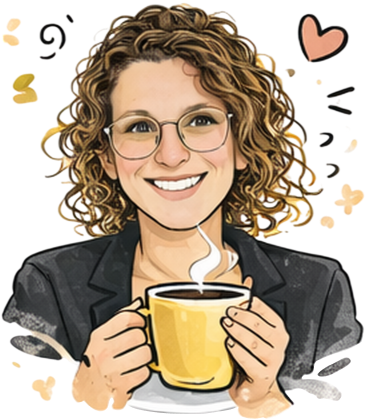 Illustration von Sabrina Fritz mit Kaffeetasse in der Hand